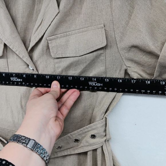 Tahari Linen Explorer Style Button-Up Dress SZ S Belt Pockets Midi Short Sleeve - Picture 12 of 16